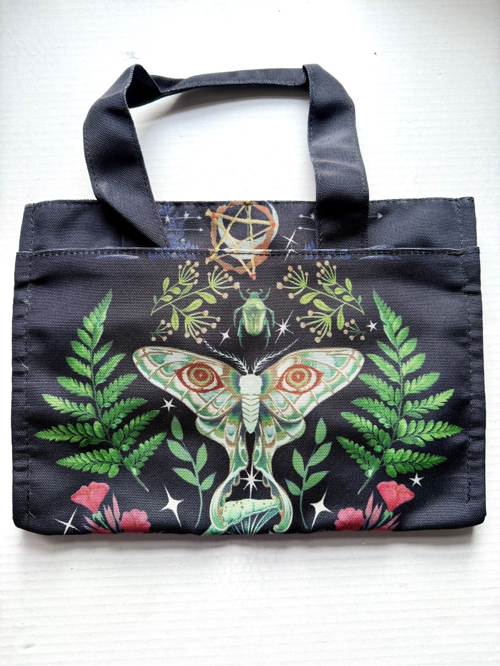 Woman’s Black Goth/Fairycore Print Tote Bag w/ Adjustable Straps - Picture 5 of 12